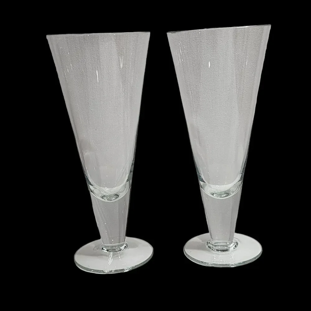 Set of 2‎ Clear Crystal Footed Pilsner Beer Glass Stemware Barware